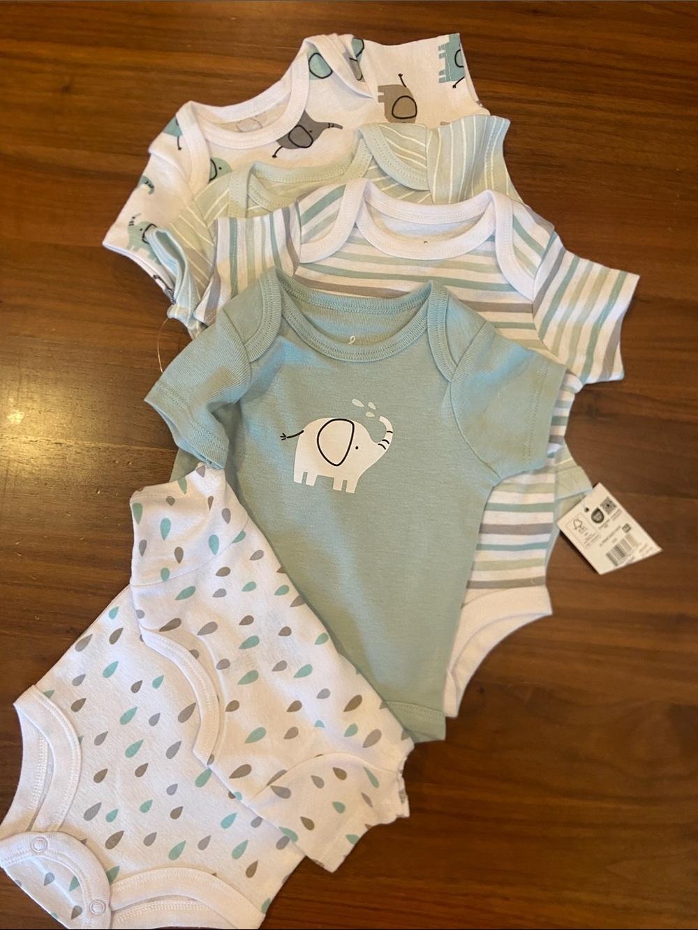 Lullaby Lane Onesie Set with Mint Elephant Design 5 Pack
